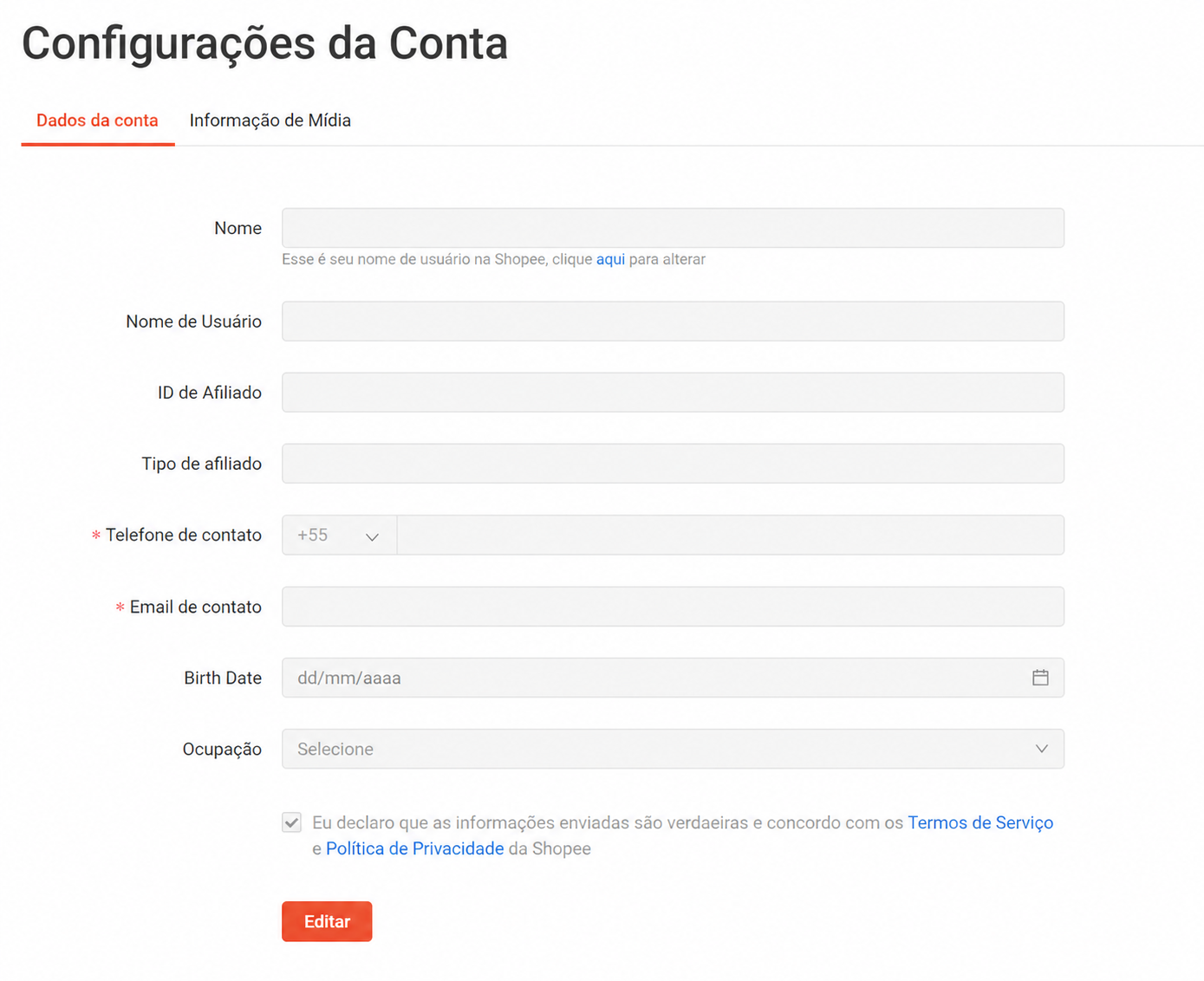 Exemplo de ID da Shopee